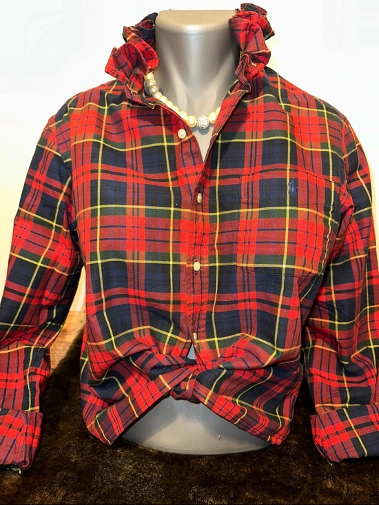 Ralph Lauren Tops - Ralph Lauren Red Navy Yellow Plaid re-worked ruffle collar shirt